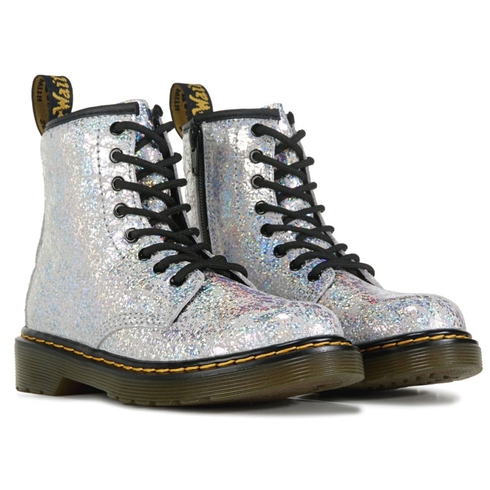 NWOB Dr. Martens 1460J Combat Boot in Silver Disco Crinkle sz 5